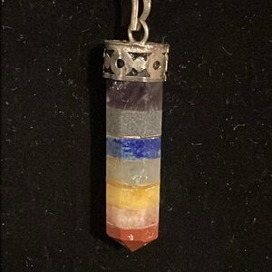 Faceted 7 Chakras Rainbow Pointed Crystal Mounted on Silver Tone 20 inch Chain